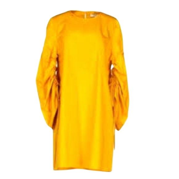 TIBI MUSTARD YELLOW MINI DRESS XS BALLOON SLEEVE SHIFT COCKTAIL PARTY - Picture 1 of 6